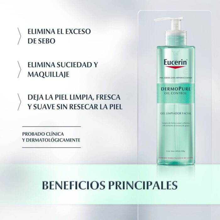 EUCERIN DERMOPURE OIL CONTROL GEL LIMPIADOR FACIAL 1 ENVASE 400 ML - Imagen 2