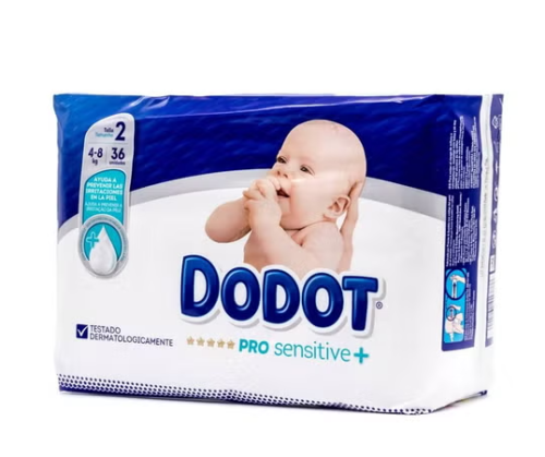 PAÑAL INFANTIL DODOT PRO SENSITIVE TALLA  2 4-8 KG 36 UNIDADES