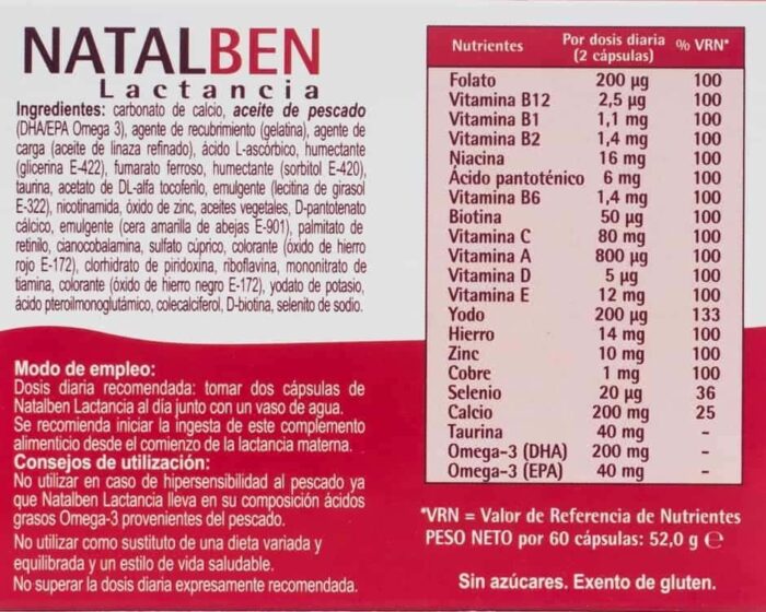 NATALBEN LACTANCIA  60 CAPSULAS - Imagen 2