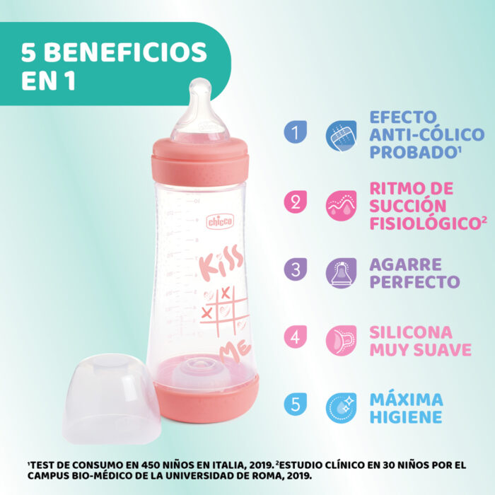 BIBERON PLASTICO T SILICONA CHICCO PERFECT5 AZUL 4M+ FLUJO RAPIDO 300 ML - Imagen 6