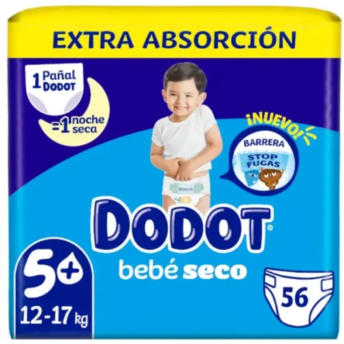 PAÑAL INFANTIL DODOT BEBE SECO EXTRA TALLA 5 11-16 KG 56 UNIDADES STICKER