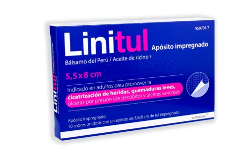 LINITUL CICATRIZANTE 10 APOSITOS IMPREGNADOS 5,5 X 8 CM